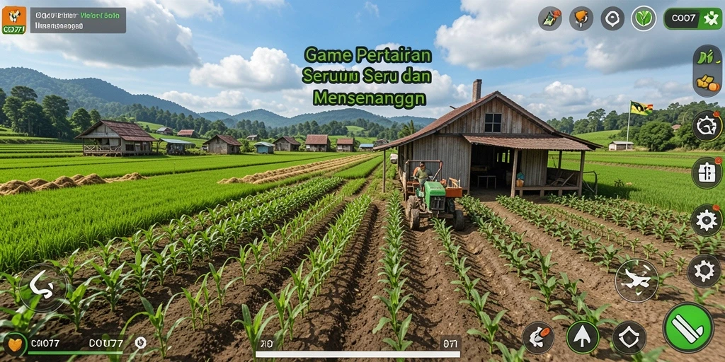 Tampilan gameplay <strong>COO77</strong> dengan pemandangan ladang yang indah.