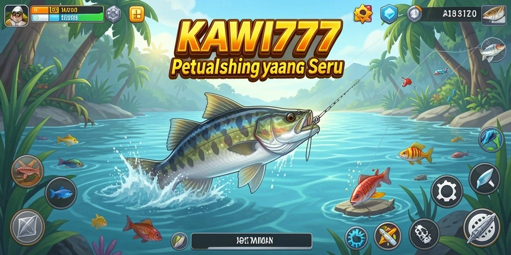 Screenshot utama KAWI777 menampilkan aksi memancing yang seru dan grafis menarik.