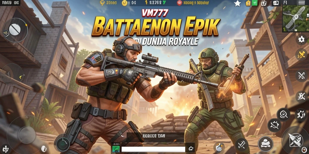 Tangkapan layar dari gameplay VM777 yang menampilkan pertarungan Battle Royale yang seru.