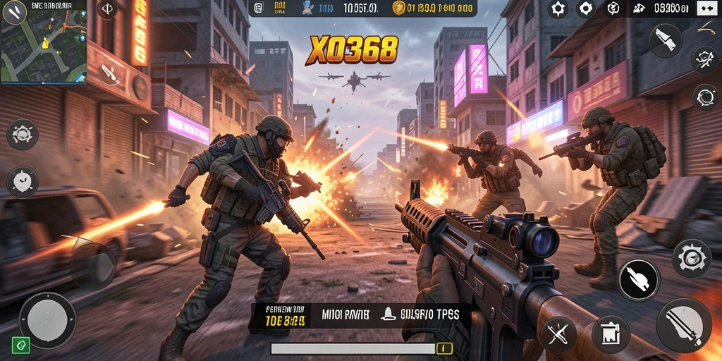 Tangkapan layar utama XO368 menampilkan adegan pertempuran yang intens dalam gameplay TPS.