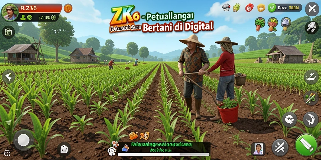 Tampilan gameplay ZK6 yang menarik dengan aktivitas bertani.